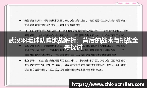 武汉羽毛球队阵地战解析：背后的战术与挑战全景探讨